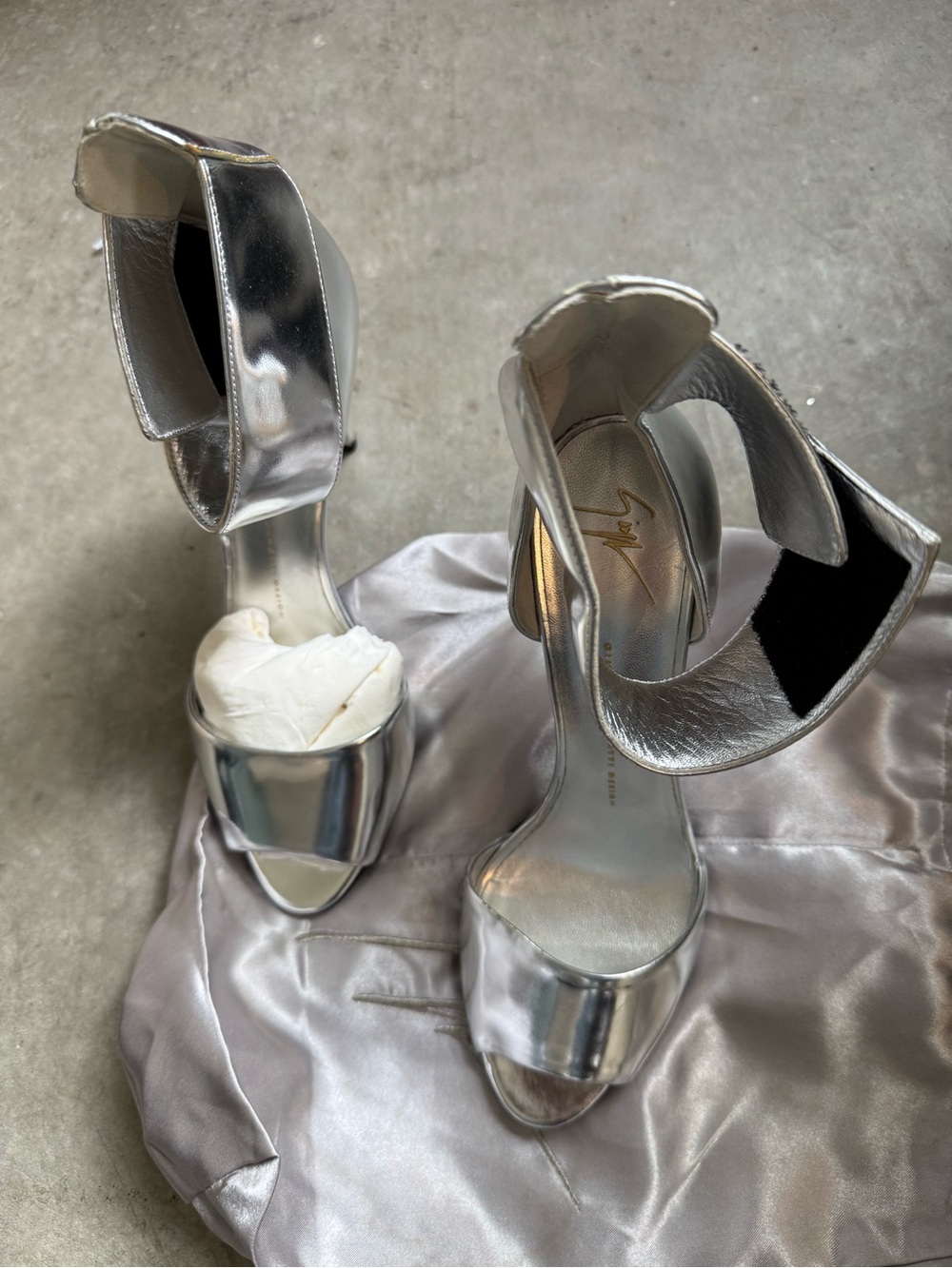 Giuseppe Zanotti Metallic Silver Open-Toe Ankle Strap Heels